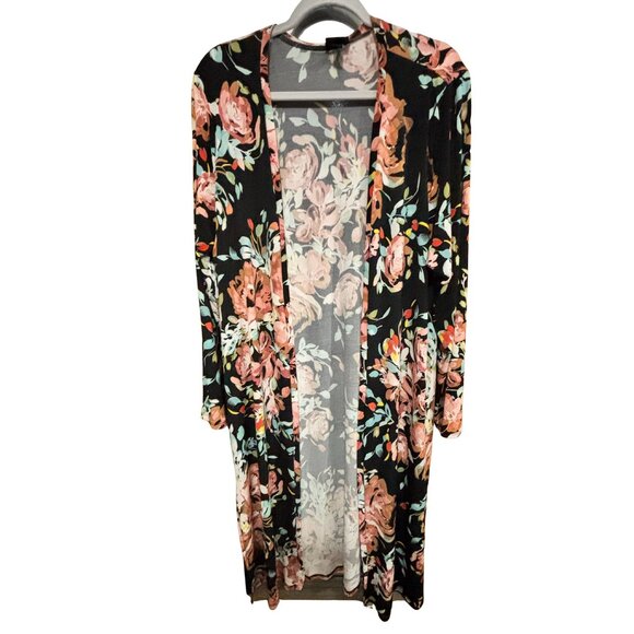 GUC Torrid Open Front Longline Cardigan Sweater/Duster Black Floral Size 2x - Picture 2 of 6